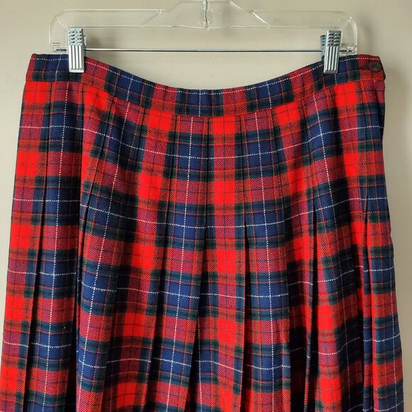 70s VTG Pendleton Red Blue Tartan Pleat Plaid Maxi Skirt 16 USA Americana Preppy - Picture 2 of 12
